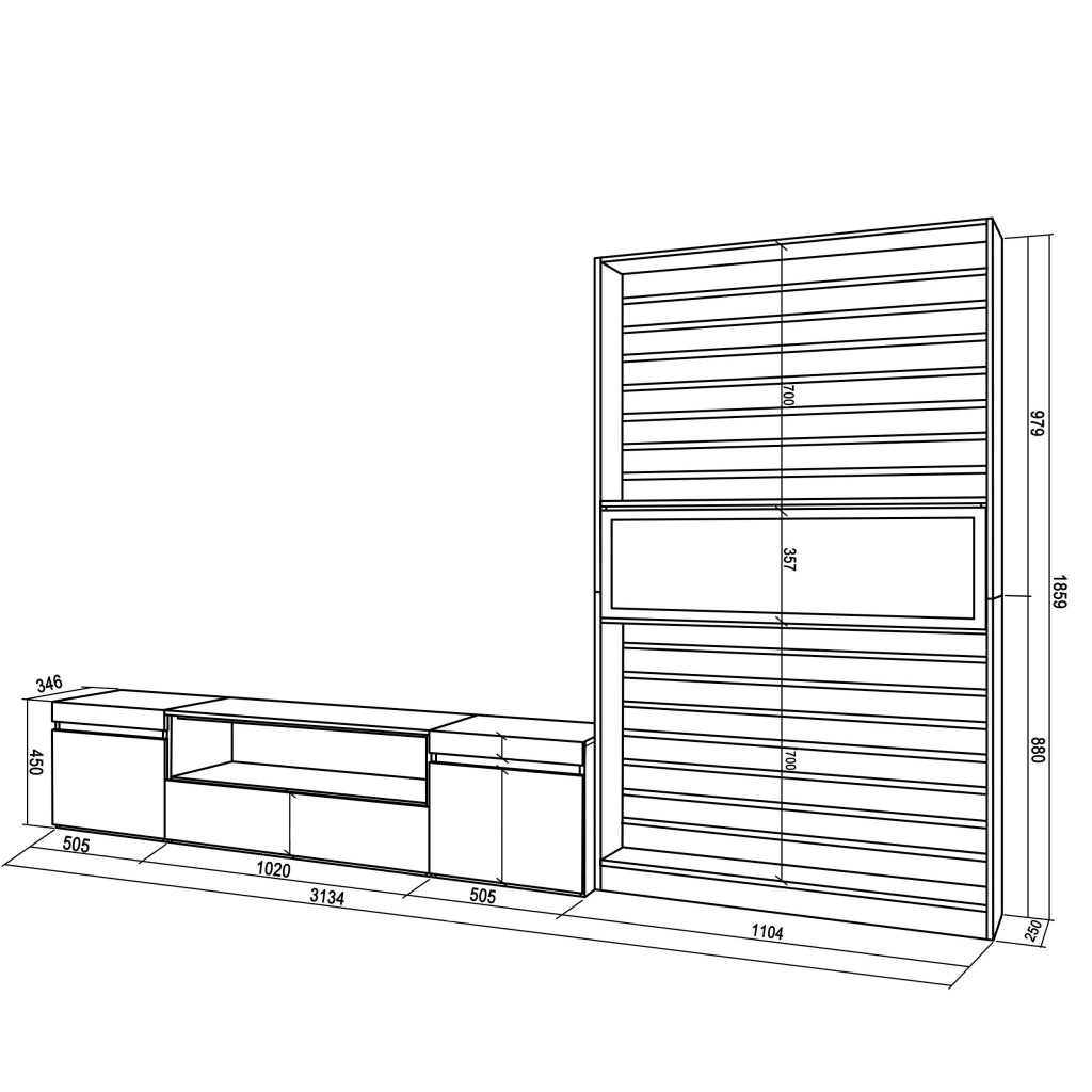 Mobile TV, Soggiorno, 310x35x186cm, Per TV fino a 80", Camino elettrico, Bianco e nero RF2846