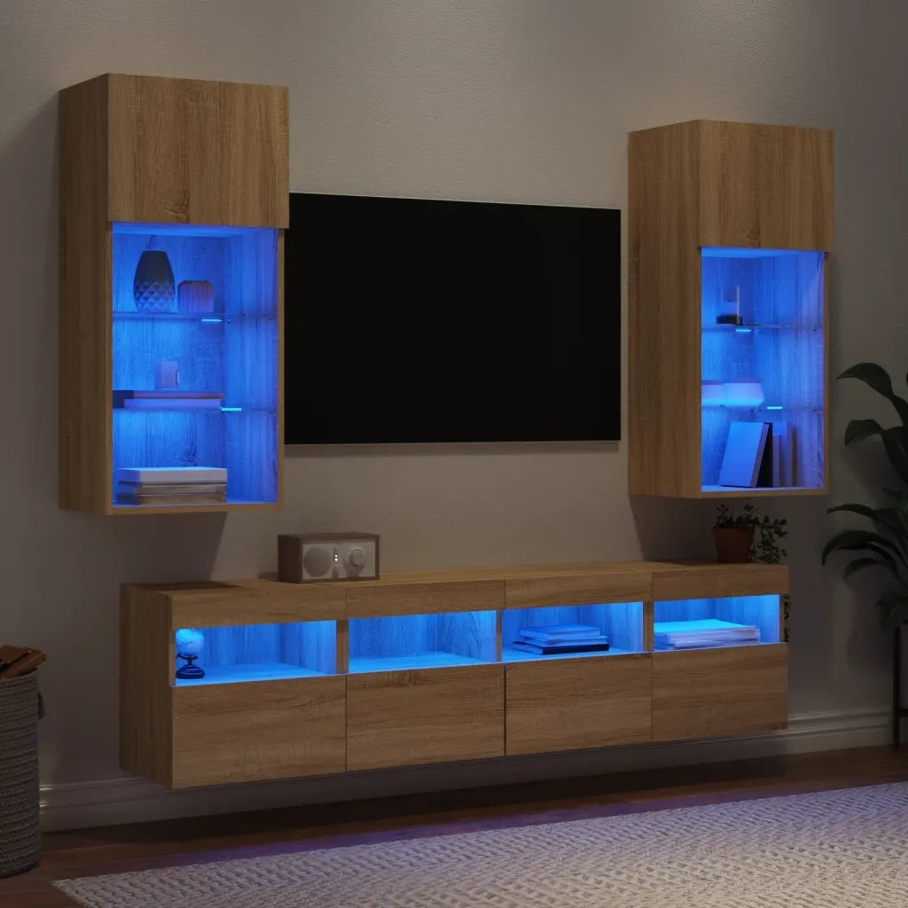 Mobili TV a Muro con LED 5pz-Set di 5 Credenza per TV sospesa Rovere Sonoma Legno Multistrato 593618
