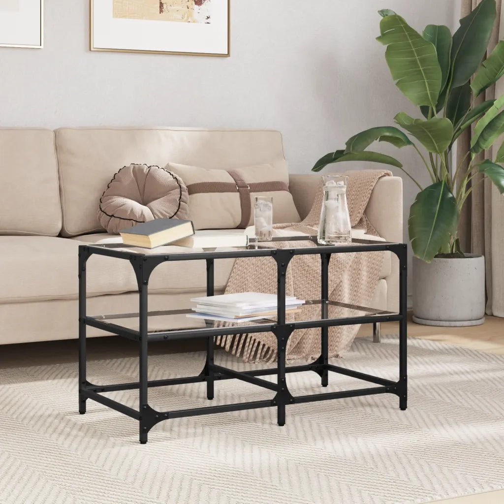 2 pz Tavolini da salotto | Tavolino da caff¨¨ | Tavolino da Soggiorno con Piano Vetro Trasparente 78,5x40x45 cm Acciaio