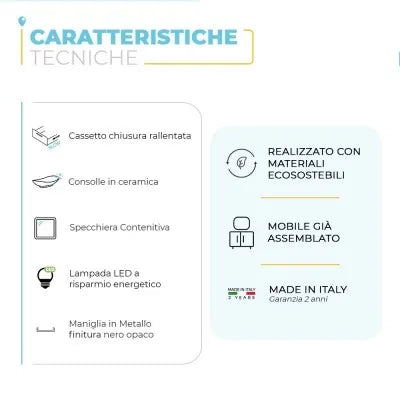 Mobile bagno sospeso 55 cm Smart bianco legno/lava con lavabo e specchio