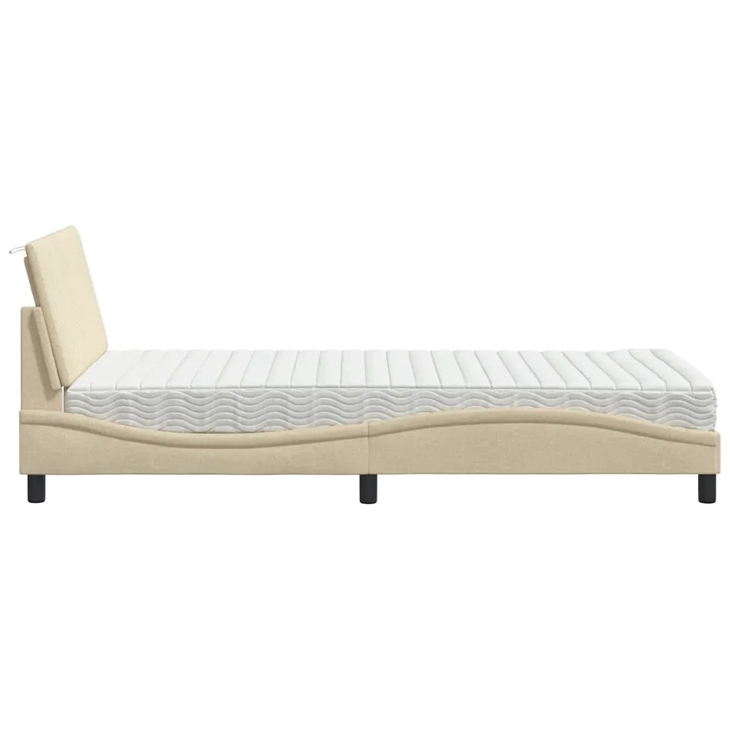 Letto con Materasso Hanko Crema 100x200 cm in Tessuto
