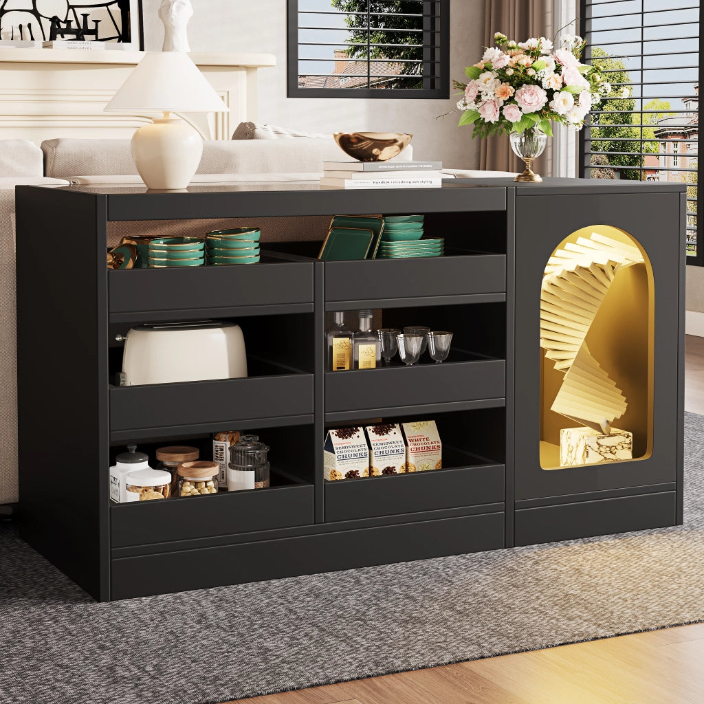Cassettiera con Luce LED ¨C MINIMAL ¨C Nero, 6 Cassetti, Design Moderno