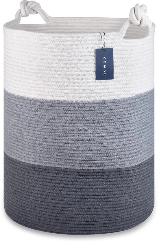 Mandria Extra Grande, 39,9 x 55,1 cm, Mand in Lana, Mand Tessuto, Mand Giocattolo, Mand Cestino, Bianco/Grigio