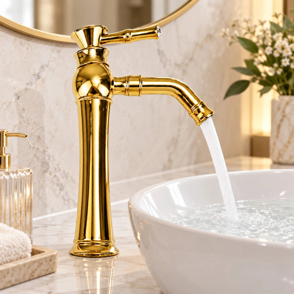 RUBINETTO BAGNO STILE ANTICO DIAMANTE MISCELATORE LAVANDINO ORO DORATO 2302