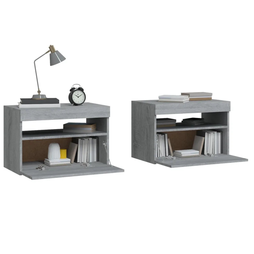 Comodini 2 pz con Luci LED-Set di 2 Tavolino da notte Grigio Sonoma 60x35x40 cm 764256