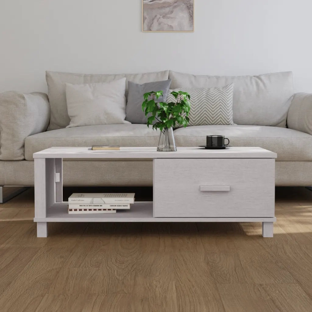 Tavolino-Tavolino da soggiorno-Tavolo HAMAR Bianco 100x55x35 cm in Legno Massello di Pino