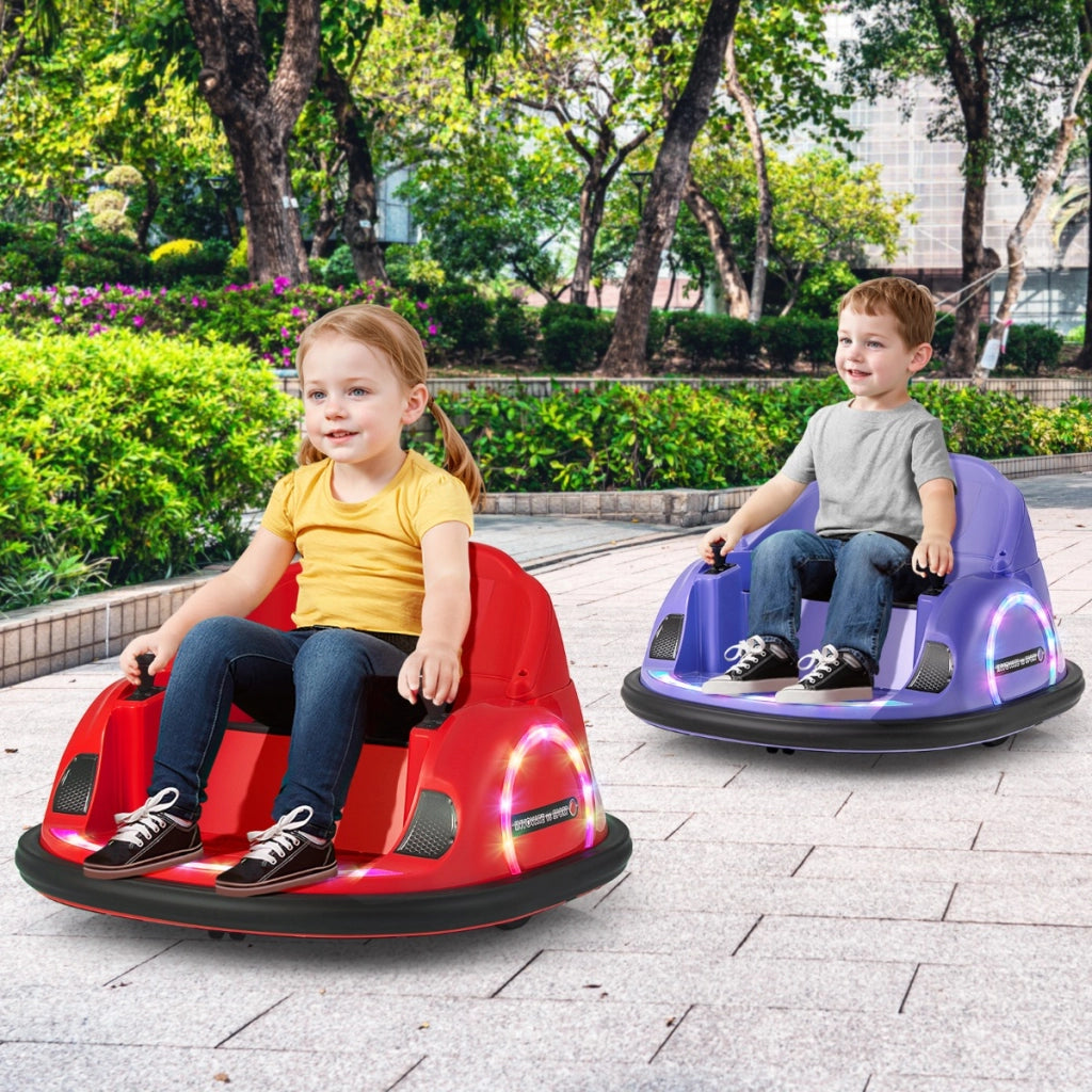 Giocattolo elettrico 12V con rotazione a 360¡ã con telecomando per bambini, Auto a scontro luci e funzione musicale Viola-Go Kart