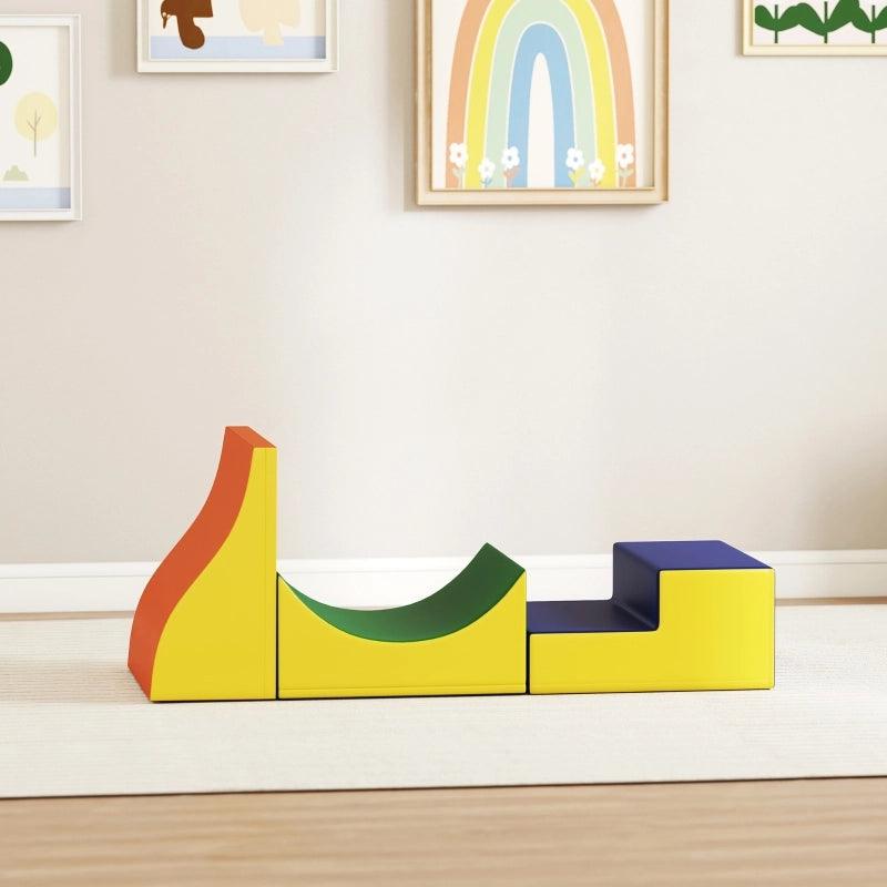 Set da arrampicata e gattonamento in 3 pezzi per bambini piccoli, in similpelle e schiuma, colore giallo.