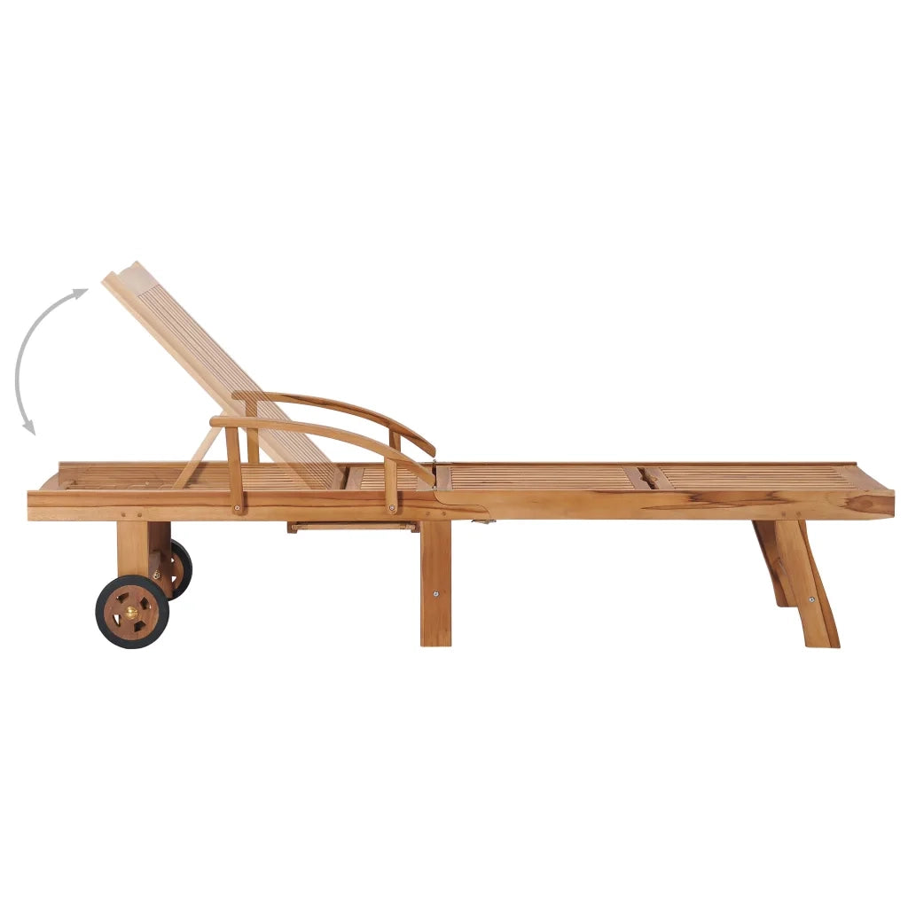 Sdraio 2 pz con Tavolo e Cuscino Crema Legno Massello di Teak 3063008