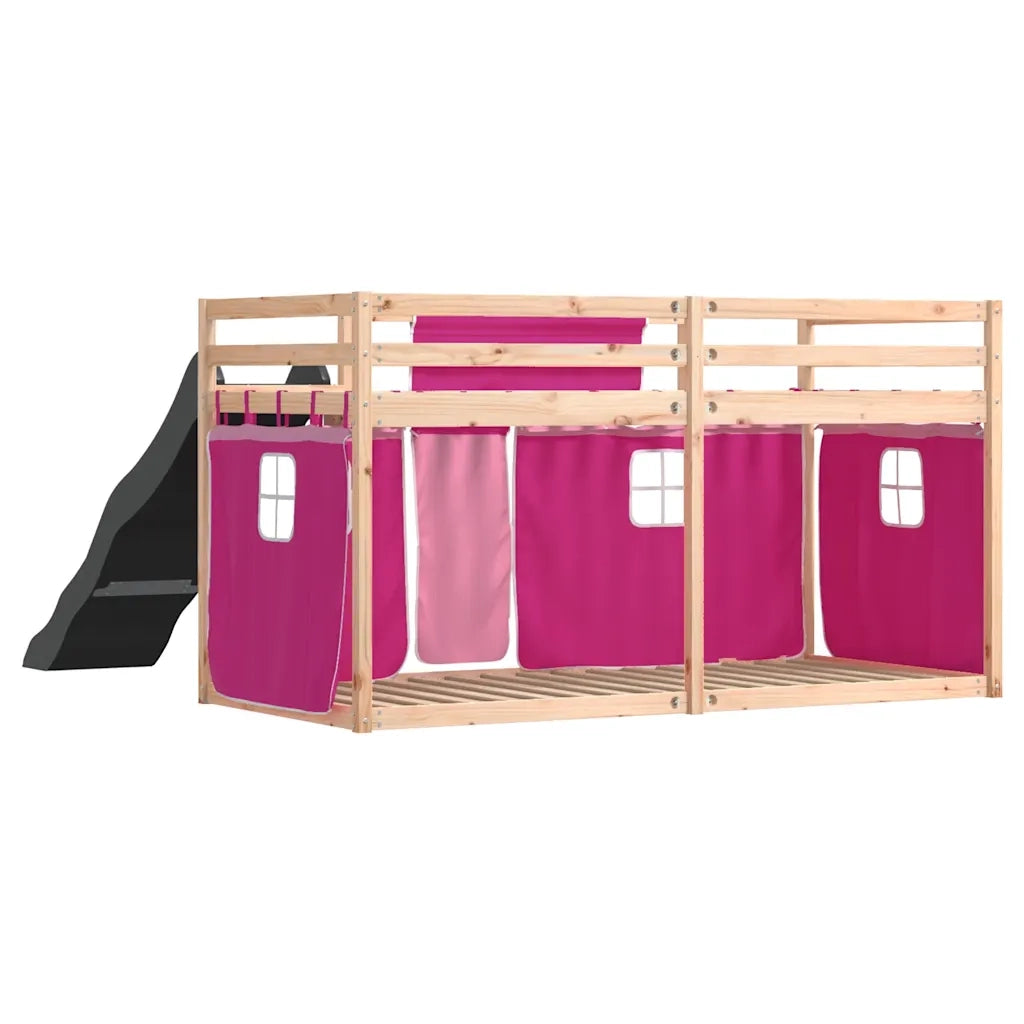 Letto a Castello con Scivolo e Tende Rosa 80x200 cm 3284118