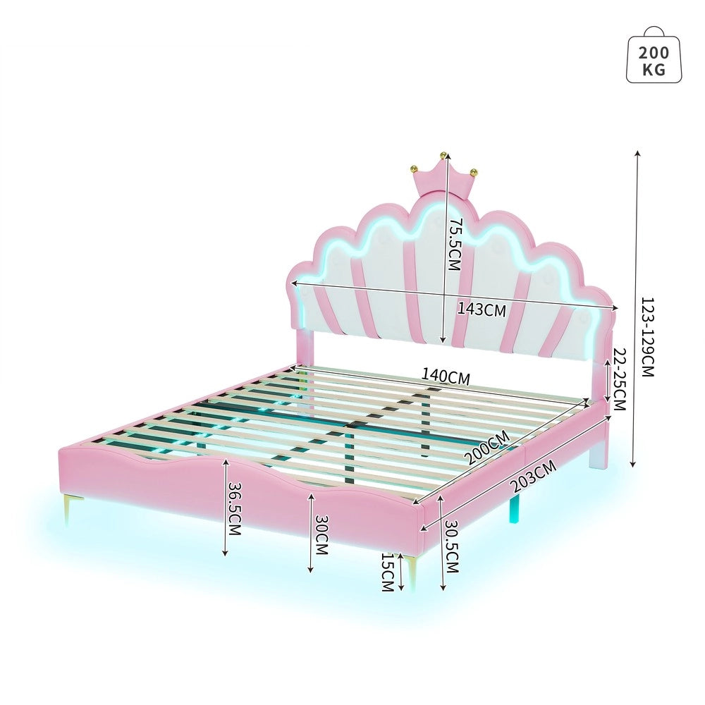 Letto Matrimoniale Imbottito con LED ¨C MINIMAL ¨C Similpelle Rosa 140x200