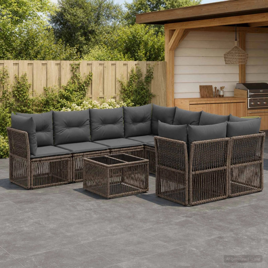 Set Divano da Giardino 9 pz Grigio polyrattan 3434144
