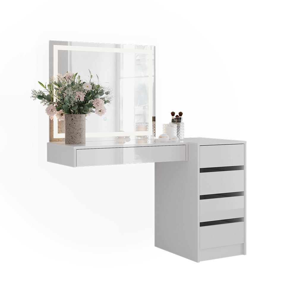 Vicco Tavolo da toeletta Bianco/bianco lucido 120 cm 3 parti