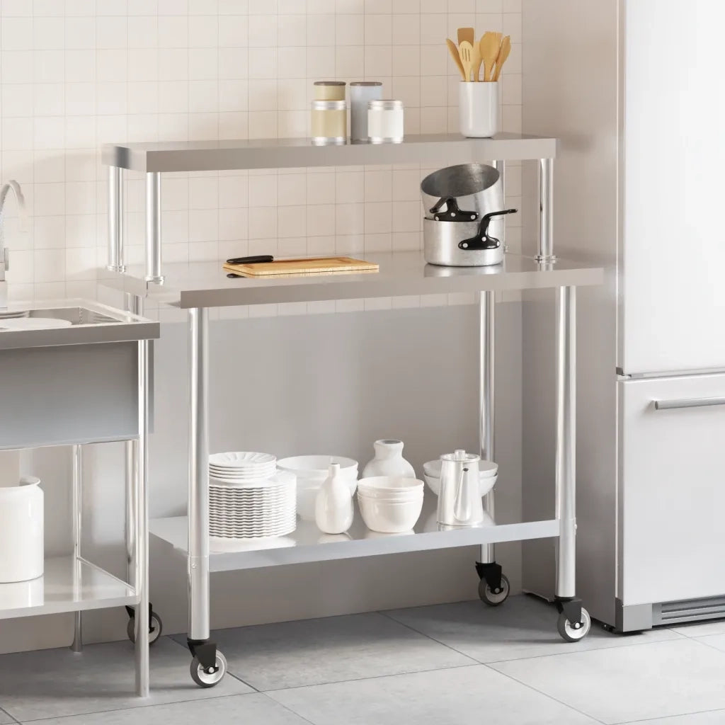Tavolo Lavoro Cucina con Ripiano 110x55x120 cm Acciaio Inox CFW9493733
