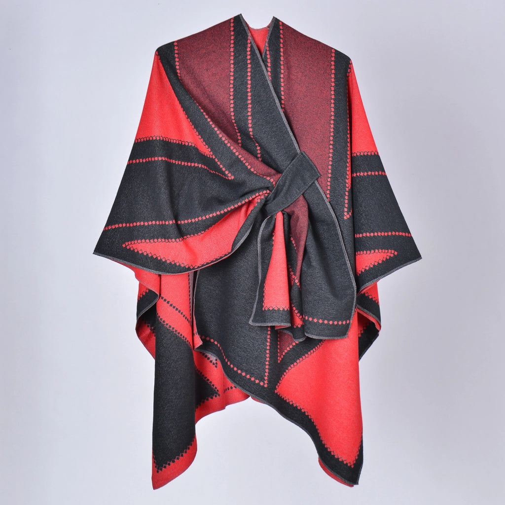 Sciarpa con lacci di nuovo stile, elegante mantello in cashmere spesso con spacco