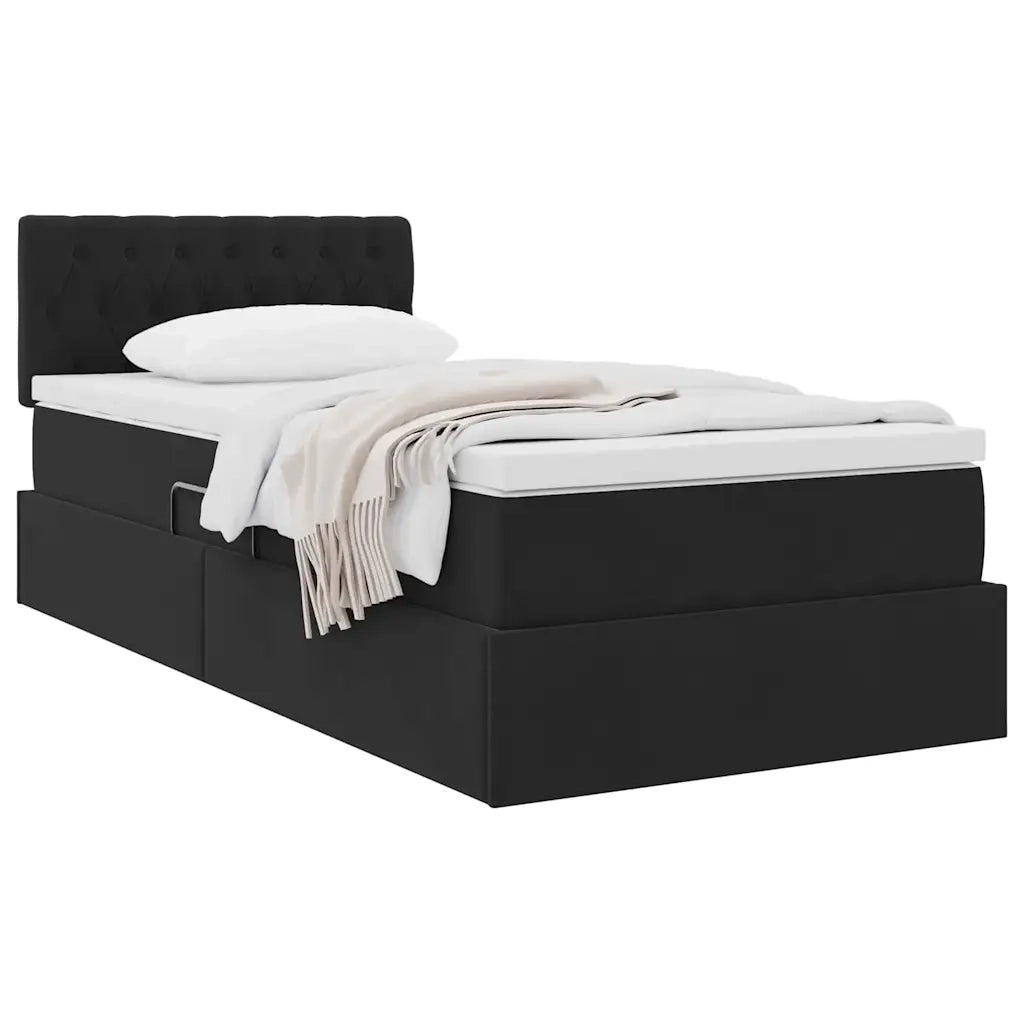 Letto con Contenitore con materasso Nero 100 x 200 cm Velluto