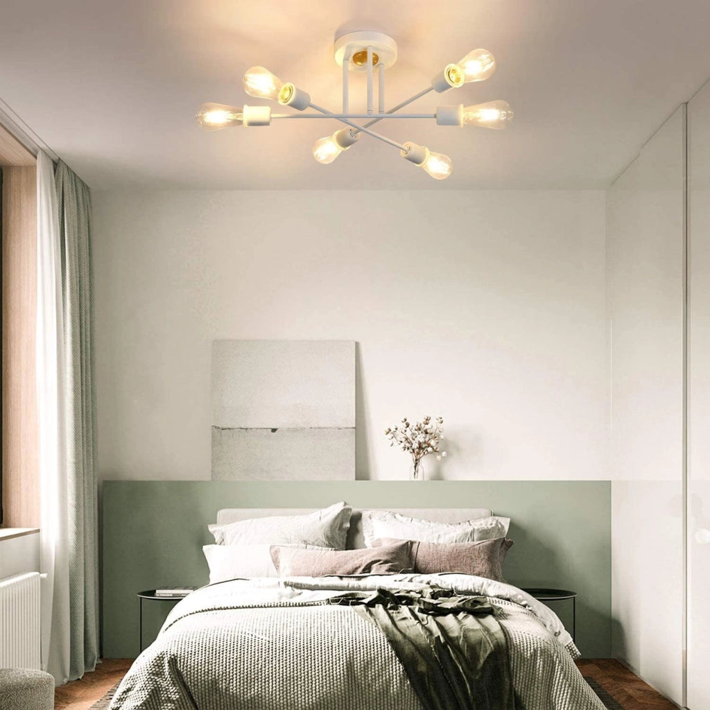 ZMH Lampada da soffitto a sospensione 6 lampade E27 retrò bianca stile industriale country per soggiorno max 25W