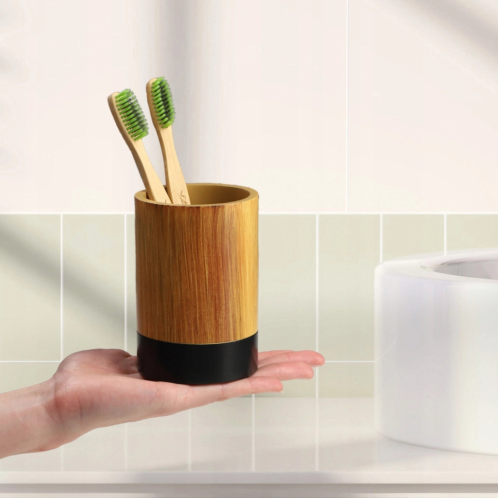 Set da bagno KADAX con dispenser di sapone per WC e bicchiere, colore marrone, set 2 in 1.