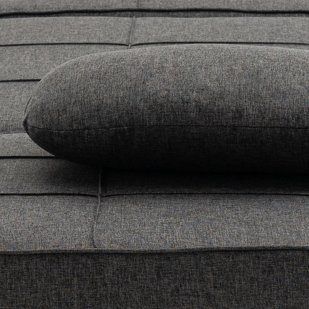 Pouf Letto Poltrona Schienale Reclinabile 95x179x78 cm in Tessuto Effetto Lino Grigio