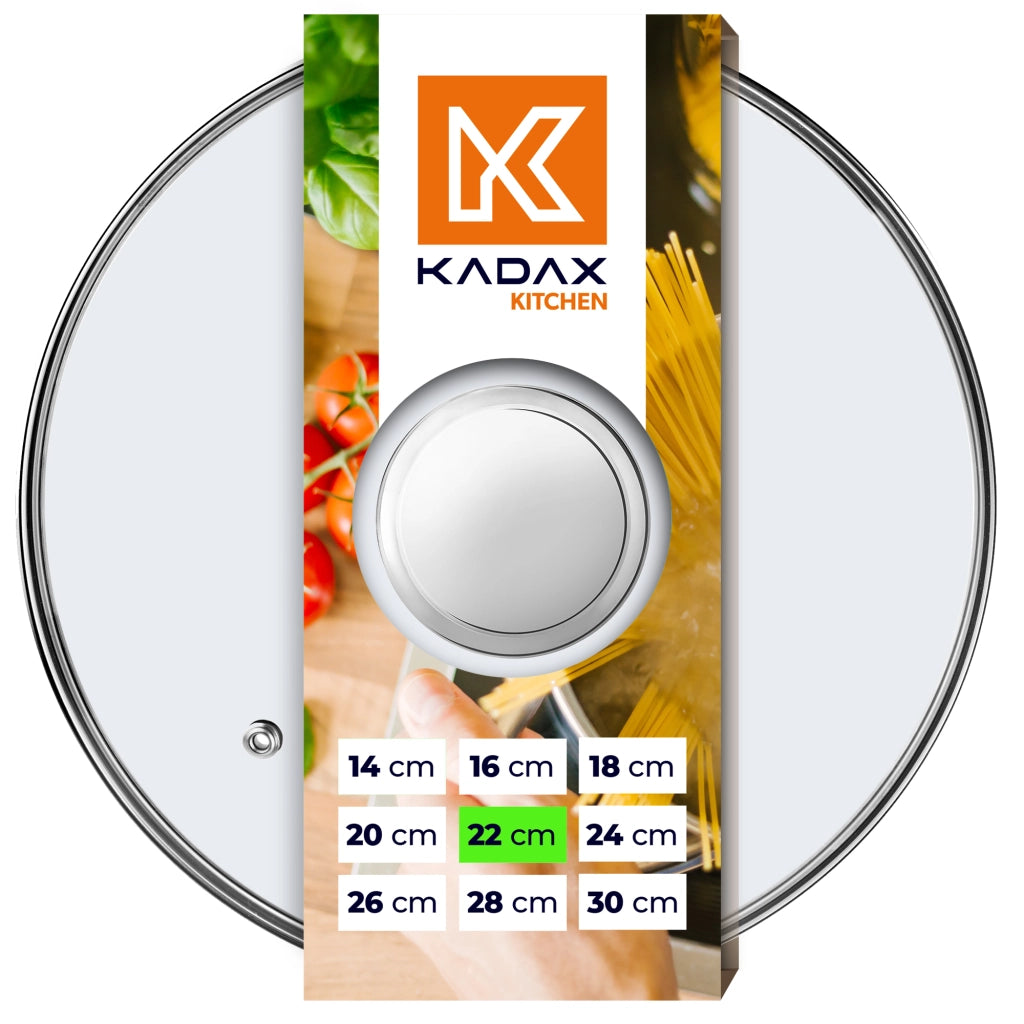 Coperchio in vetro KADAX da 22 cm, universale, resistente al calore, per pentole e padelle.