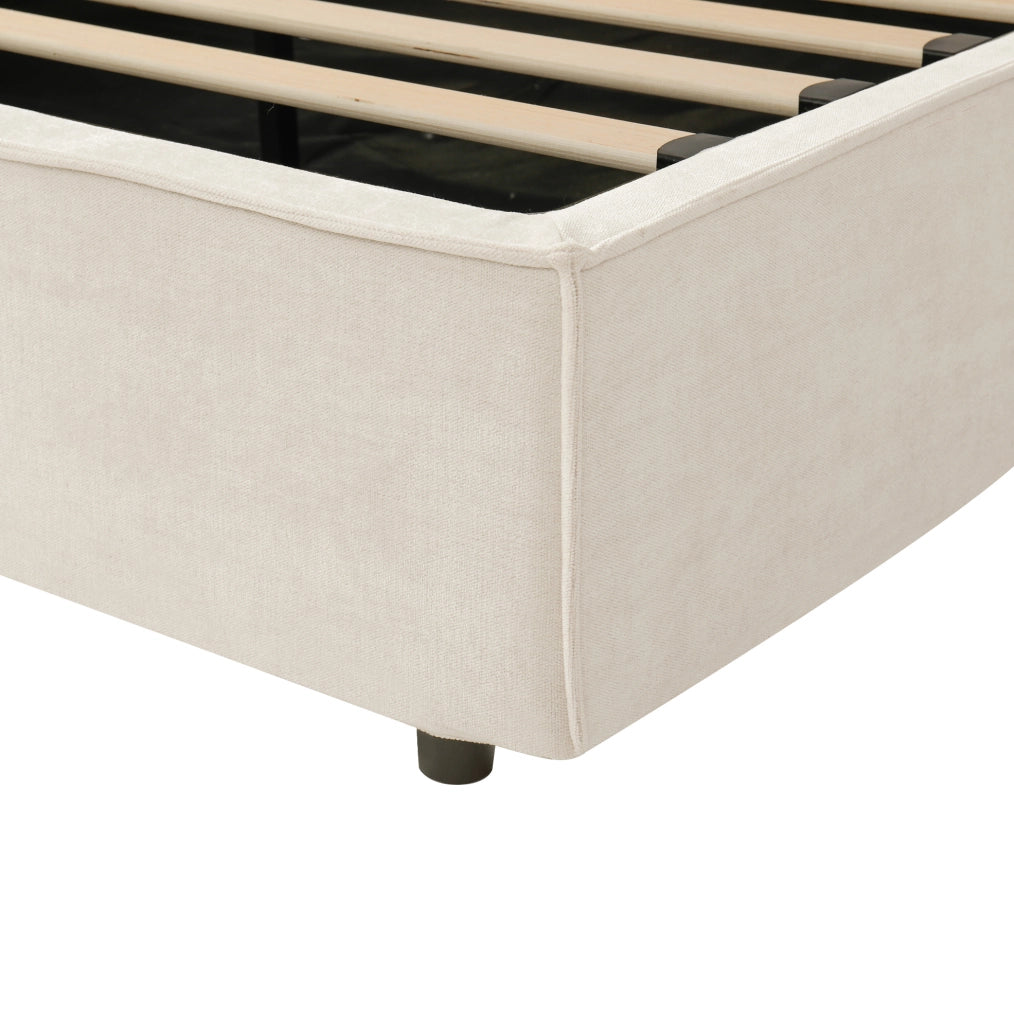 Letto contenitore imbottito 160x200 cm in chenille beige con rete inclusa
