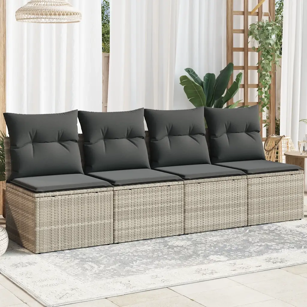 Divano da Giardino con Cuscini 4 Posti-Sofa da Giardino-Divano da esterno Grigio Chiaro Polyrattan 326201