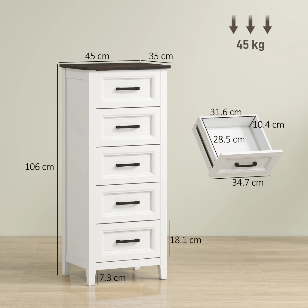 Cassettiera con 5 Cassetti. Mobile Alto per Camera da Letto e Soggiorno