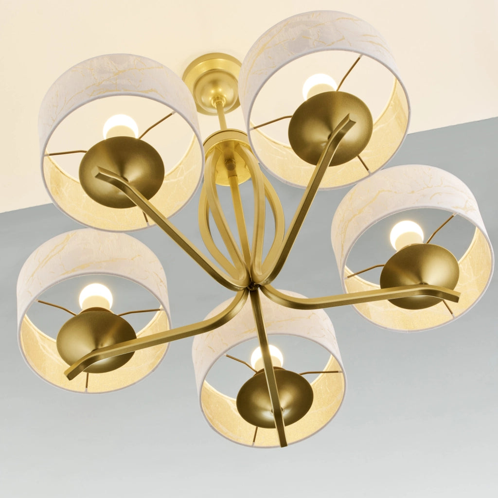 Lampadario Jupiter Kaszmir 5 luci oro con paralumi bianchi