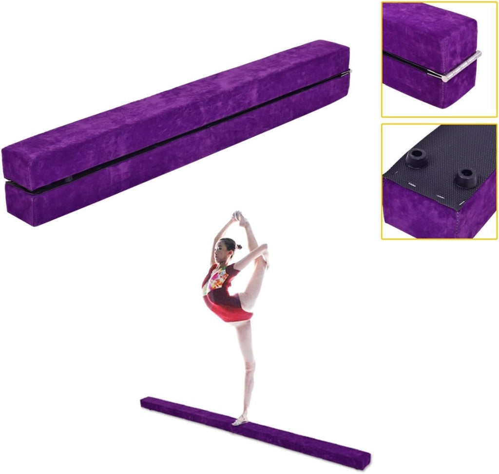 Trave da Ginnastica Equilibrio 210cm Telaio in Legno di Pino, Pieghevole per Allenamento Ragazzini a Casa, Piedini Antiscivoli