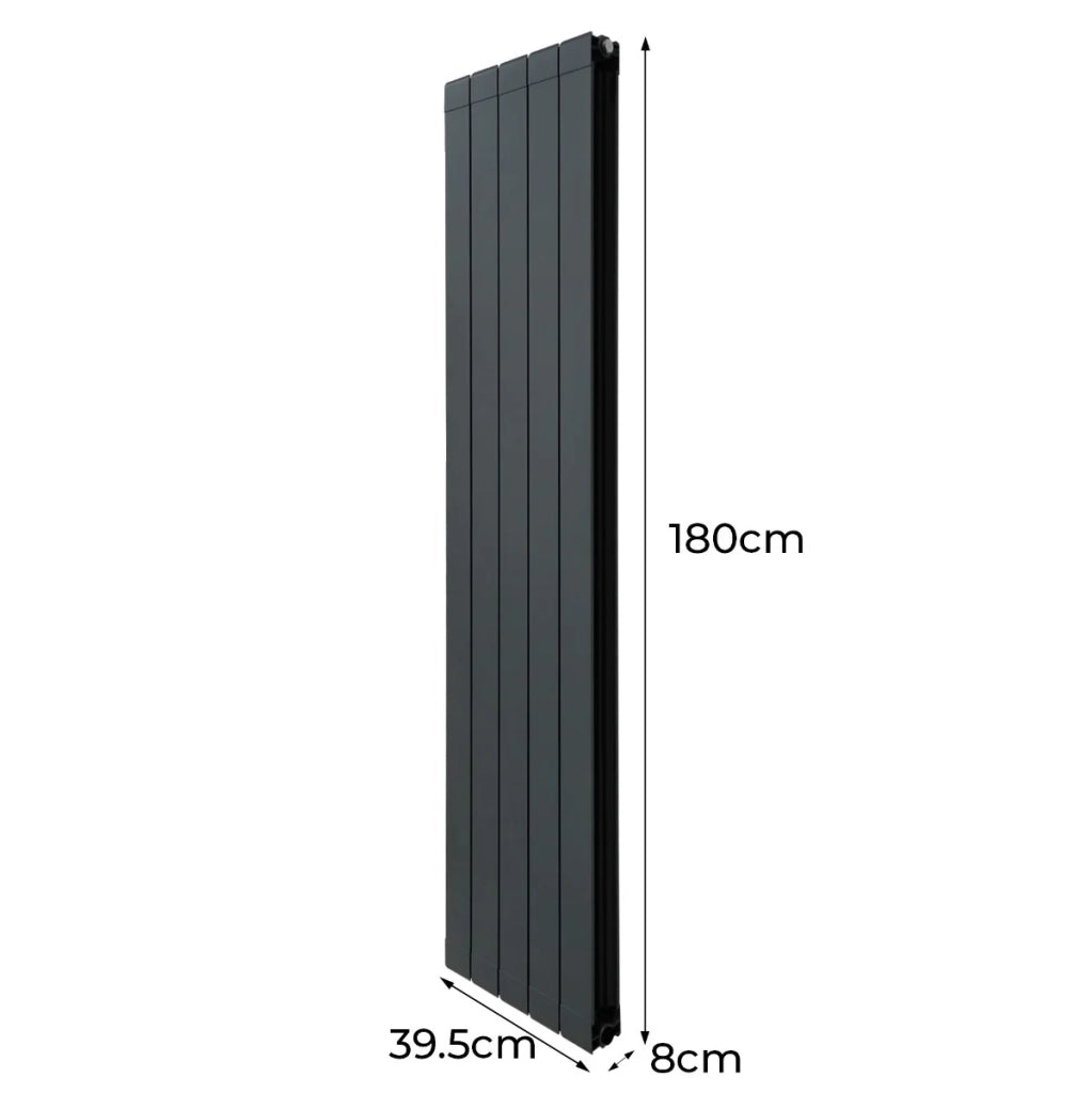 Radiatore in Alluminio e Valvole Cromate TRV in Verticale Grigio Antracite 1800mm x 395mm