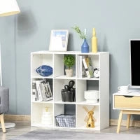 Libreria Bianca per Casa e Ufficio, Scaffale dal Design Moderno con 9 Scomparti in Legno,  91.5 x 29.5 x 91.5 cm