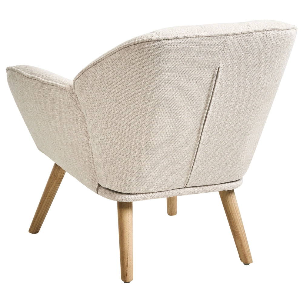 Poltrona in tessuto beige chiaro in stile retrò Rivestimento idrorepellente Gambe in legno di gomma con braccioli