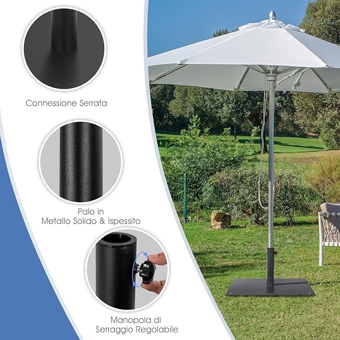 Base per Ombrellone Quadrata da Patio 50cm all'Aperto da 16kg con 4 Piedini Regolabili, Adattatori da 4cm/5cm Manopola di Serraggio Installazione Veloce, per Patio Piscina