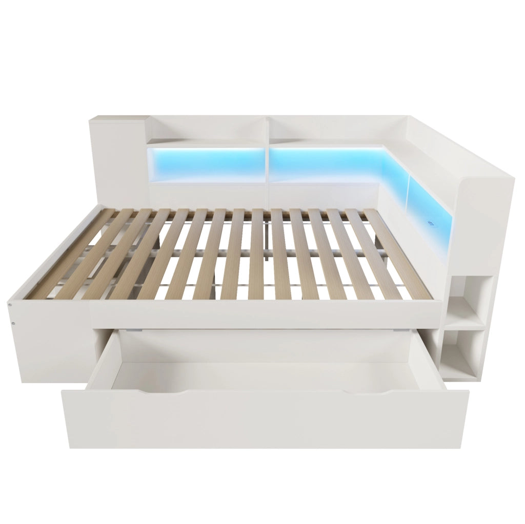 Letto da giorno 140x200 cm con materasso; LED; USB e Type-C; bianco