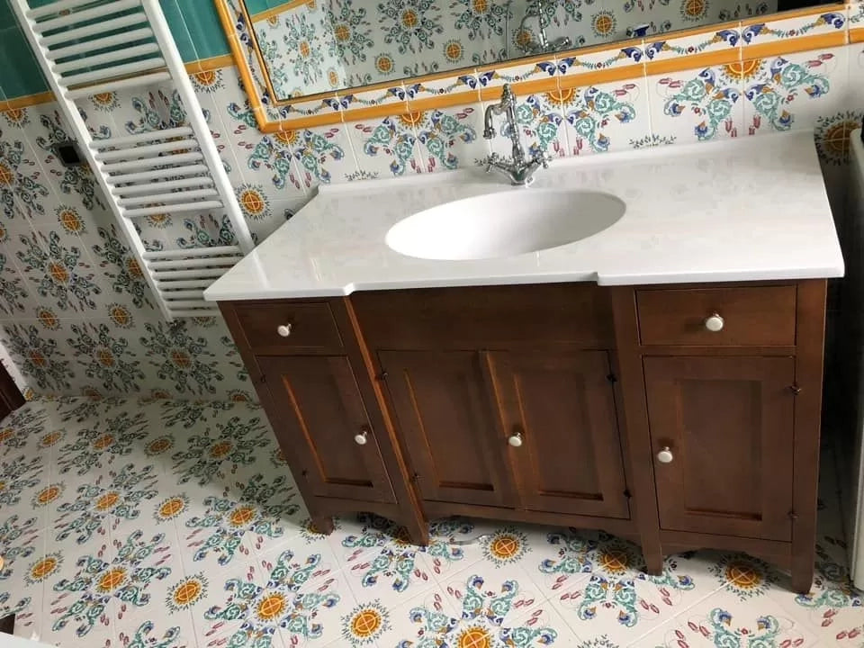 Mobile bagno 129 cm in legno lavabo 4 porte 2 cassetti e specchio - Mobili 2G