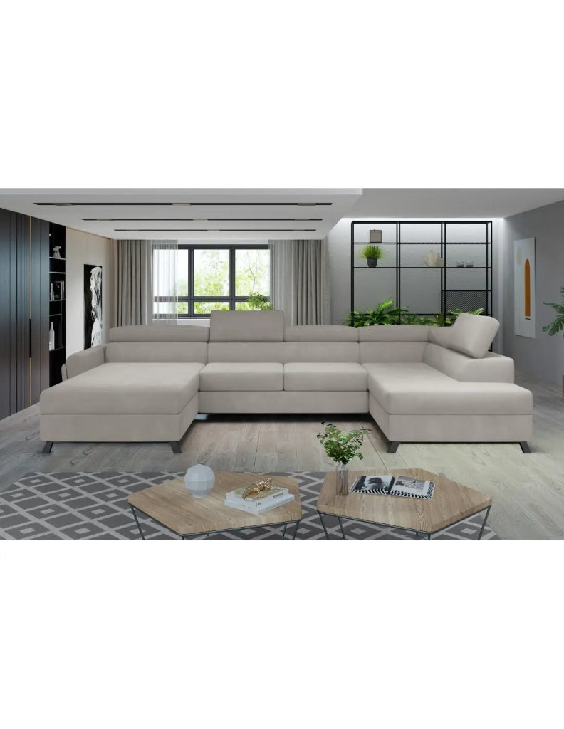 Divano panoramico Beige 5 posti angolo destro supporto alta resilienza CLOTIS