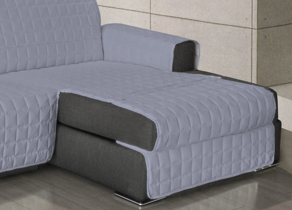 Copridivano Trapuntato Per Divani Con Penisola In Tinta Unita Colore Grigio - 240-245 cm - Grigio