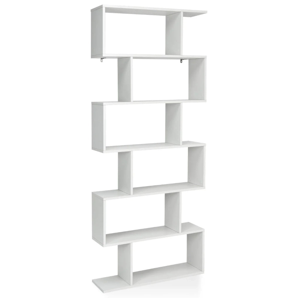 Libreria a forma di S 80 x 23 x 191 cm capiente contenitore per soggiorno ufficio arredamento moderno legno bianco 20_0010758