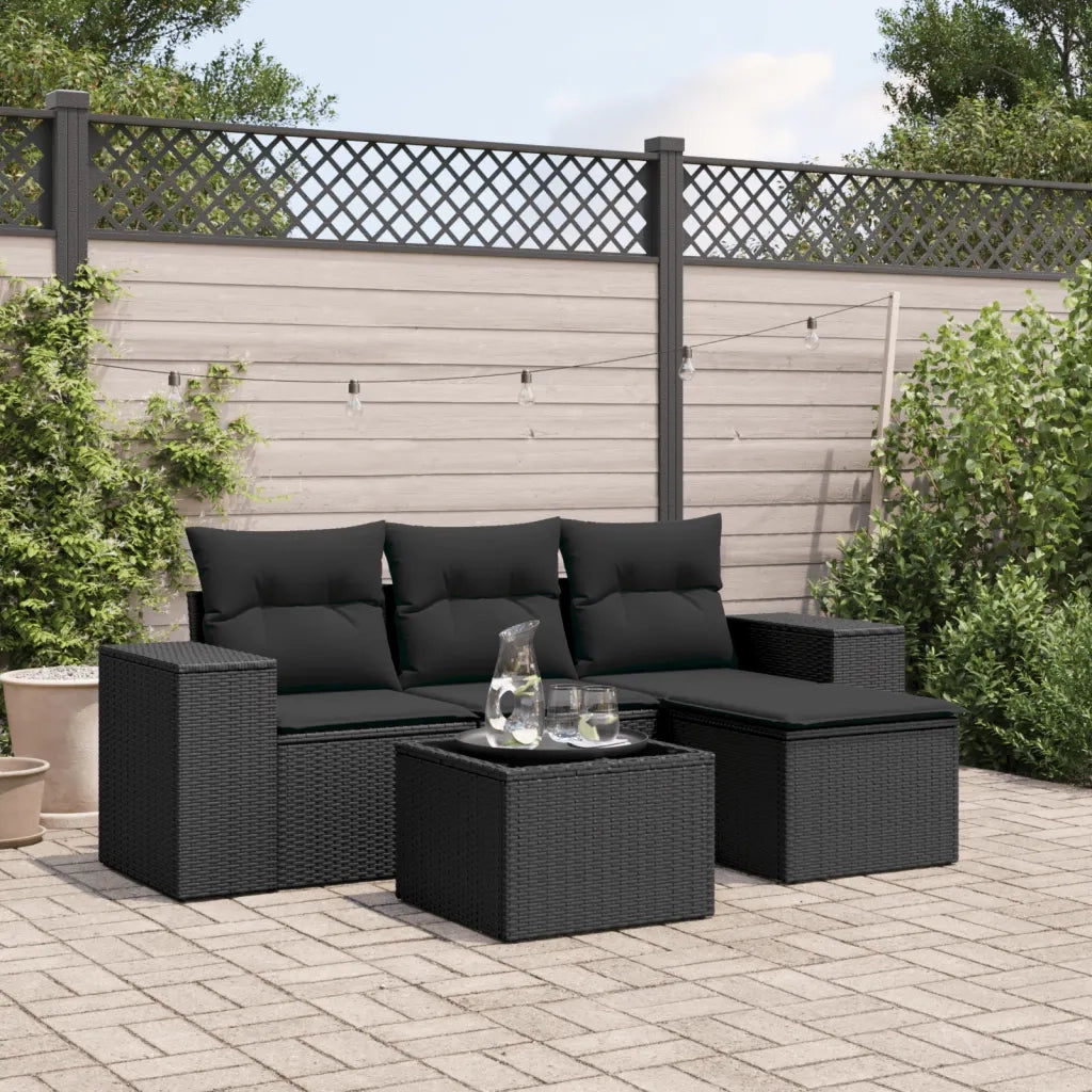 Set Divani da Giardino 5 pz | Set Salotto da Giardino con Cuscini in Polyrattan Nero