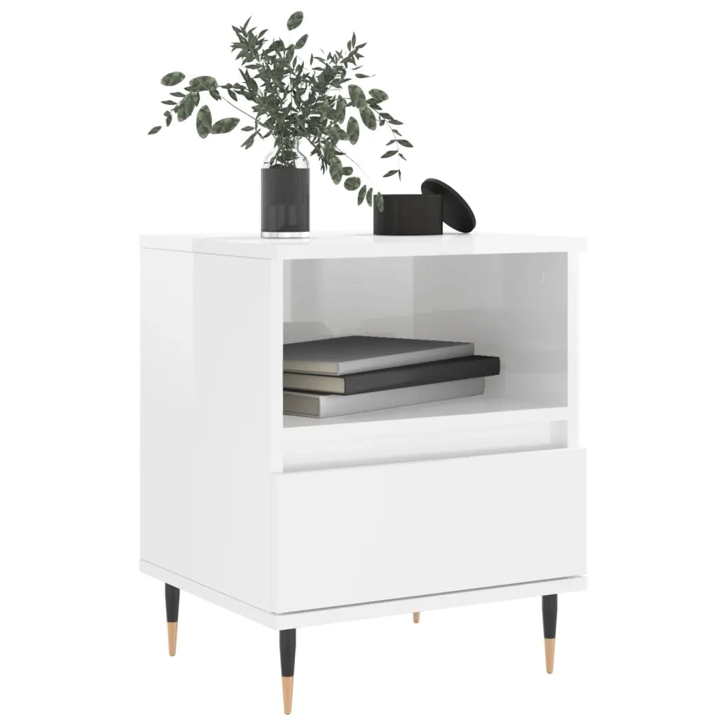 Set di 2 Comodini | Armadio da Notte | Mobiletto da notte Bianco Lucido 40x35x50 cm in Legno Multistrato
