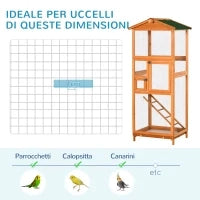 Gabbia per Uccelli Alta 165cm in Legno da Esterno con 2 Porte e Vassoio Estraibile, Arancione