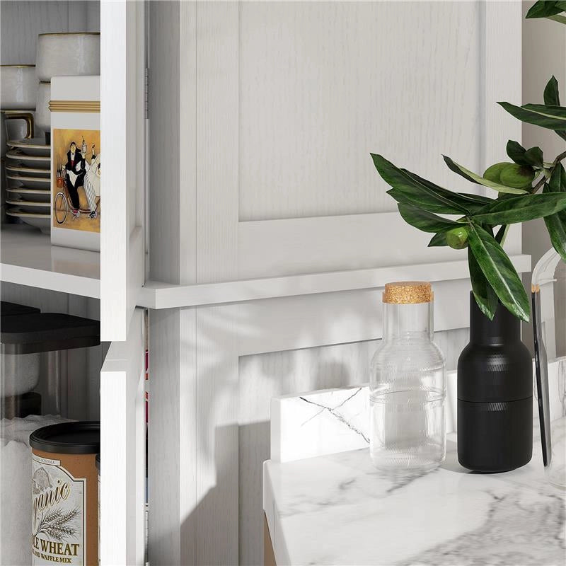 MOBILE CUCINA ALTO CON 6 RIPIANI REGOLABILI E 2 ANTE IN LEGNO, BIANCO 76X40.5X184 CM