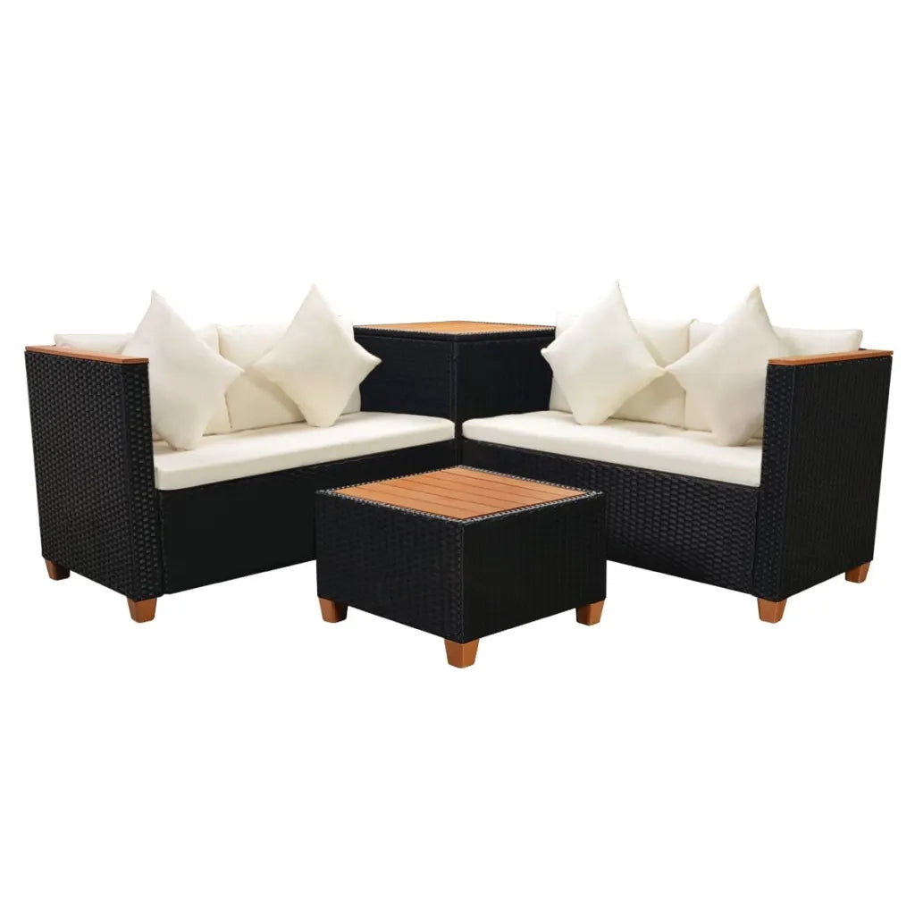Set Divani da Giardino 4 pz con Cuscini in Polyrattan Nero 43003