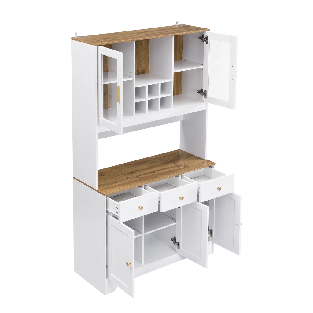 OKWISH Credenza Alta con 5 Ante, 3 Cassetti e Vani Aperti, Ante in Acrilico e Cerniere Ammortizzate, 94.5 x 30 x 175.5 cm