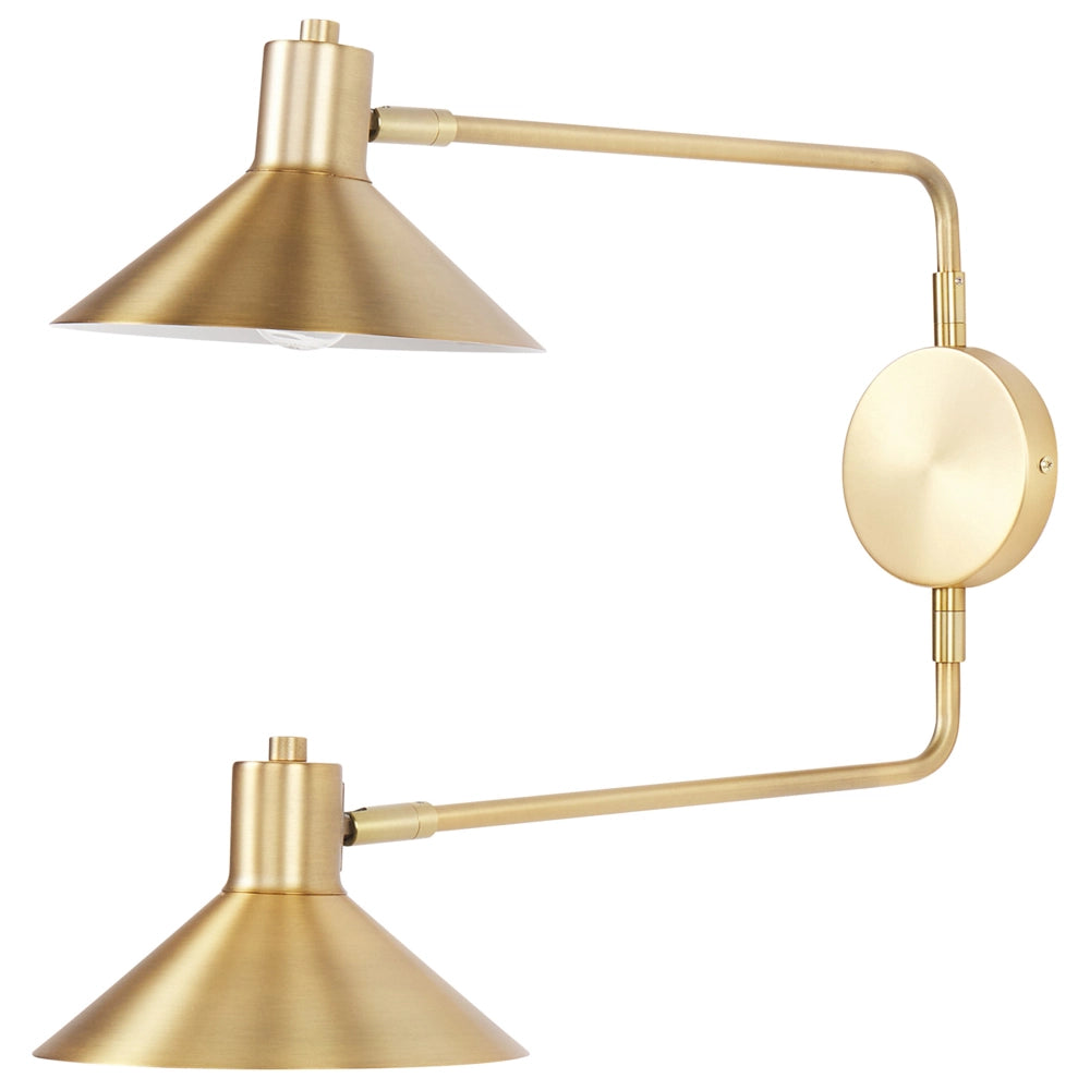 Lampada da parete in acciaio dorato a 2 luci con paralumi a tamburo regolabili con elementi dorati Soggiorno moderno industriale Camera da letto