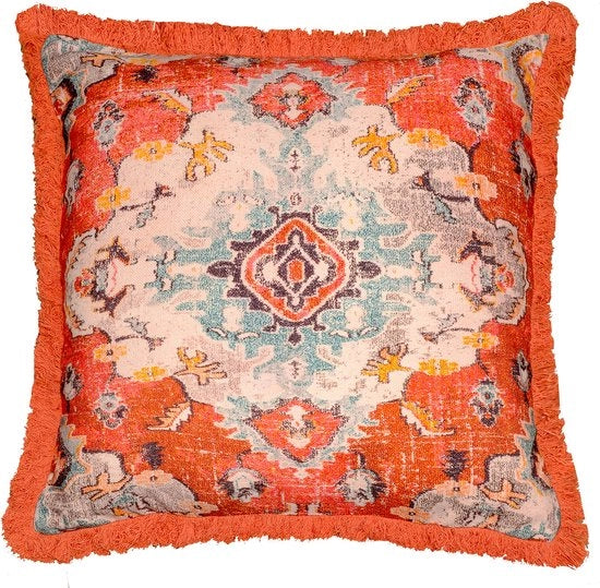 Copricuscino di Meditazione a Firma Mandala - 65 cm con Frange - Copricuscino Quadrato a Stampi Boho Chic in Cotone