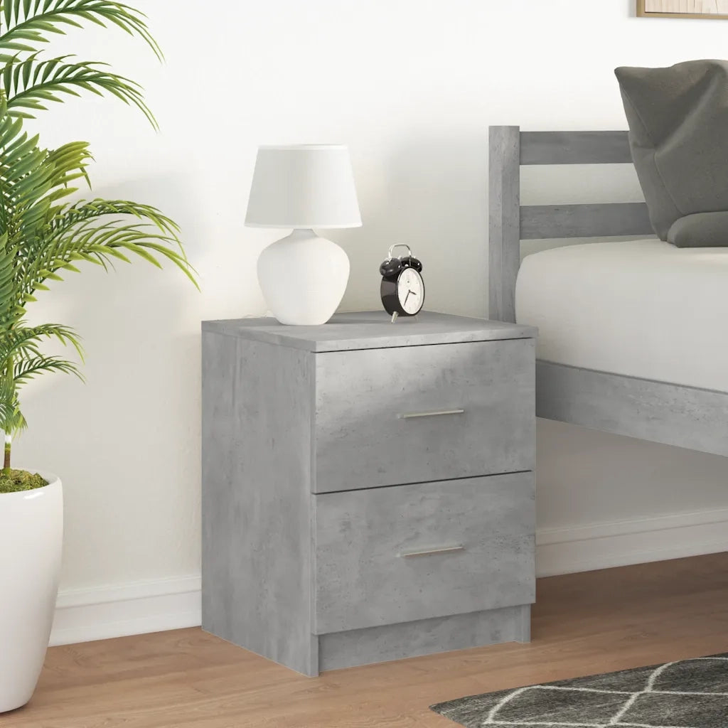 Comodino | Armadio da Notte | Mobiletto da notte con 2 Cassetti Grigio Cemento 40x36x50 cm