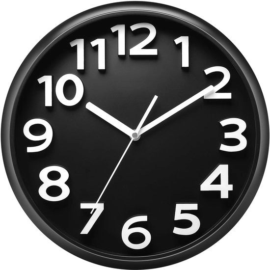 Orologio da parete grande 33 cm, silenzioso, orologio decorativo a quarti con funzionamento senza tic, stile moderno, adatto per cucina, soggiorno, camera da letto, ufficio, grande display numerico 3D, funziona con batterie (nero)