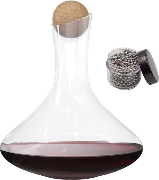 Wine Holder in Vetro di Cristallo Senza Piombo 1,8 Litri - Elegante Vetreria per Vino con Perle di Pulizia