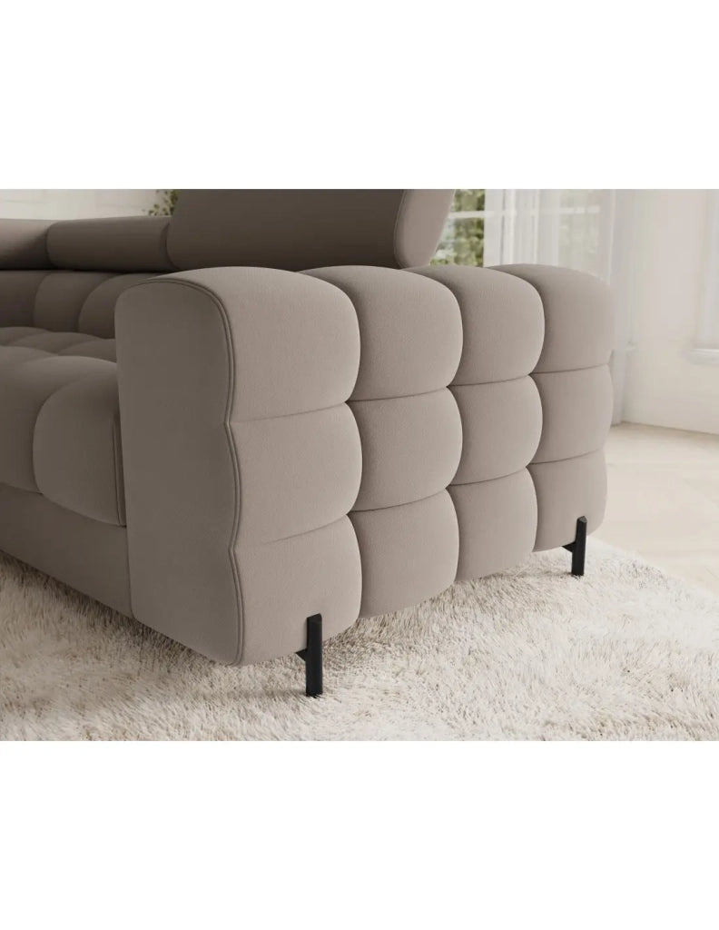 Divano panoramico convertibile FACTORY 3 posti beige – angolo sinistro con vano contenitore – versione 2